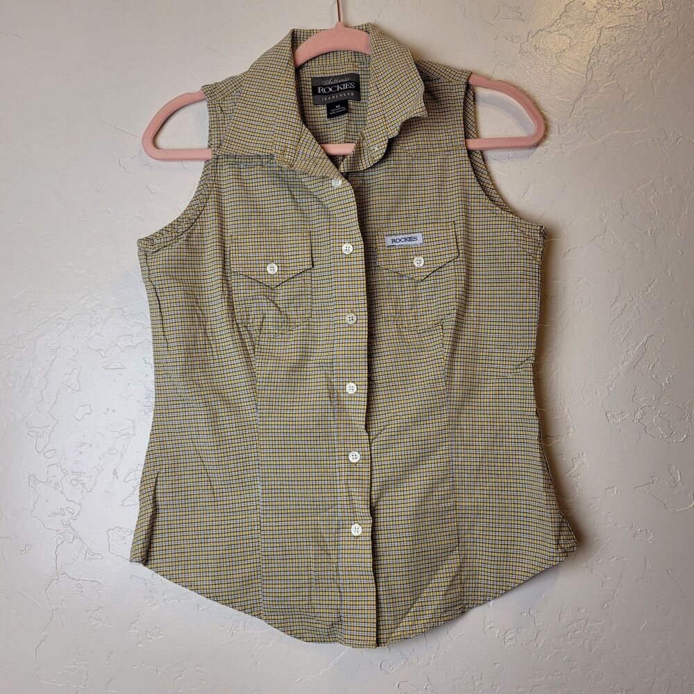 Rockies Jeanswear Womens M Yellow Plaid Button Up Shirt Wearable Western Rodeo